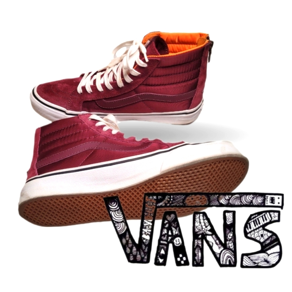 Vans Scotchgard protection 3M Maroon Suade High Top Back Zip Sk8Board Shoes